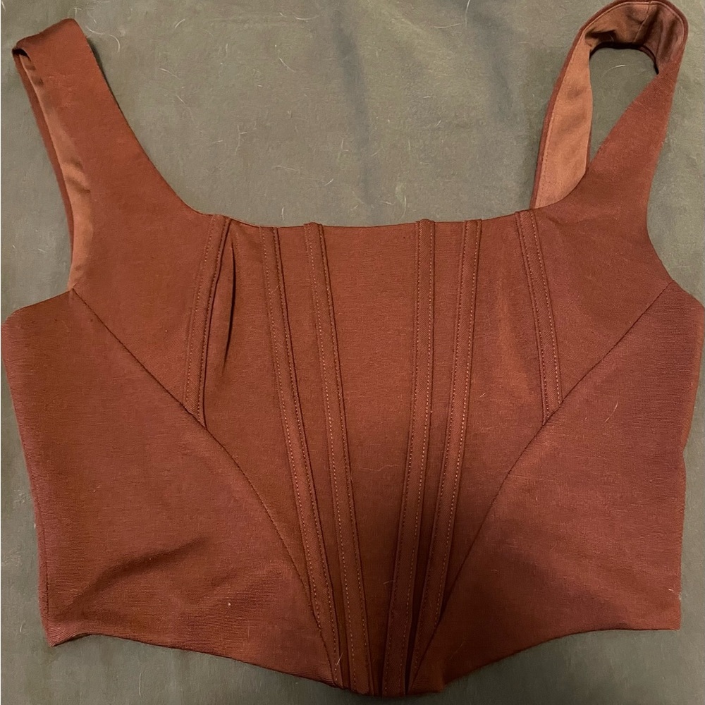 Asymmetrical Brown Zip Up Corset Crop Top